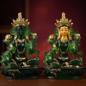Resin-Imitation-Colored-Glass-Green-Tara-Statue