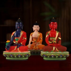 Hand-Painted-Resin-Tibetan-Three-Jewels-Buddha-Statue-Set