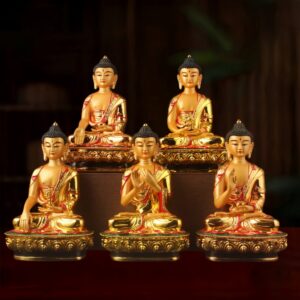 Gold-Plated-Resin-Five-Dhyani-Buddhas-Statue-Set