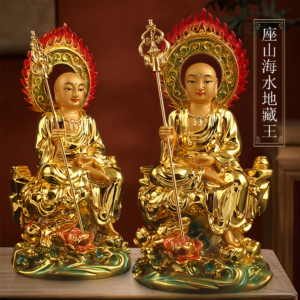 Gold-Plated-Resin-Ksitigarbha-Statue-Mountain-Sea-Sitting-Style